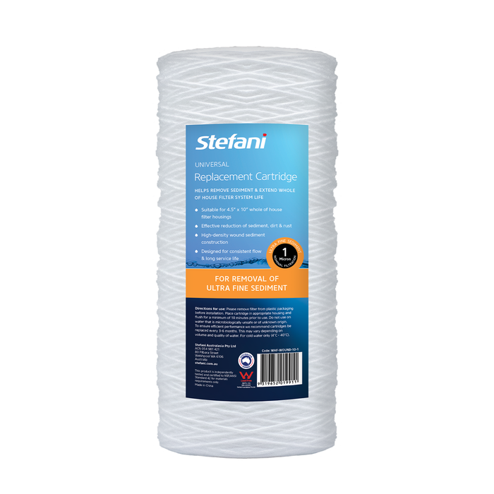 Stefani 1 Micron 4.5 x 10" Wound Sediment Whole Of House Replacement Water Filter Cartridge