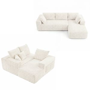 Ufurniture 277cm 3 Seater Sofa W/ Large Recliner No Assembly Corduroy Compressed Sofa Floor Lounge Couch Beige
