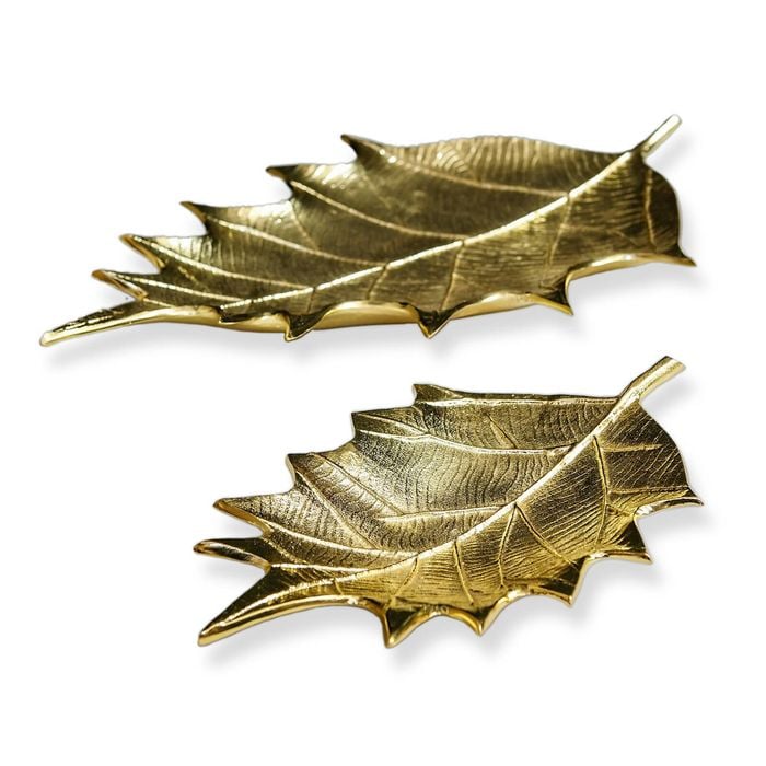 Set Of 2 Ssh Collection Oak 31 And 51cm Long Decorative Leaves - Brass