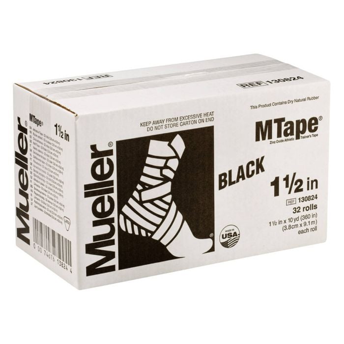 Mueller M Tape Black Athletic Sports Tape, Durable Support & Compression, 1 Roll, 100% Cotton, Zinc Oxide