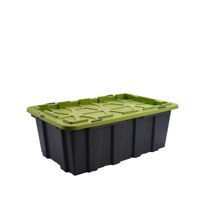 All Set 40L Grey And Green Heavy Duty Storage Container With Flat Lid