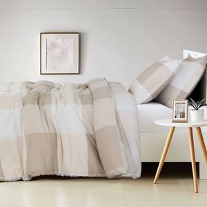 King Single Quilt Cover Set - Beige Check