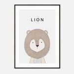 Galrie Charming Minimalist Lion Art Print for Kids' Room Decoration, Black Frame, 70 x 100cm (28 x 40inch)