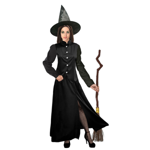 Classic Black Wicked Witch Costume Adult Halloween Book Week Long Dress Hat XS/S Heights 155-165cm