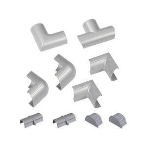 D-Line 9 Piece 30 x 15mm Silver Clip Over Cable Cover Bends Connectors Endcap