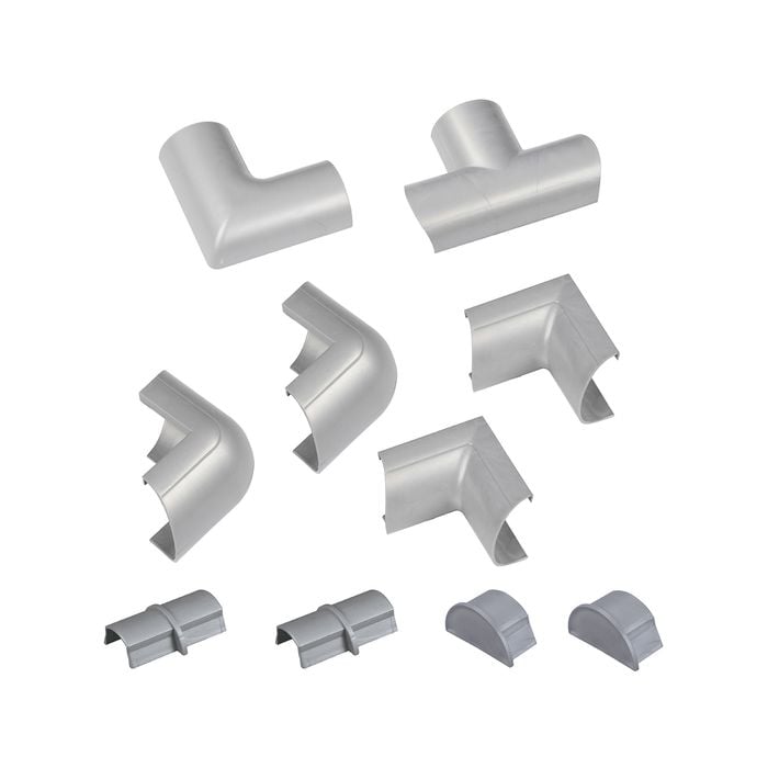 D-Line 9 Piece 30 x 15mm Silver Clip Over Cable Cover Bends Connectors Endcap