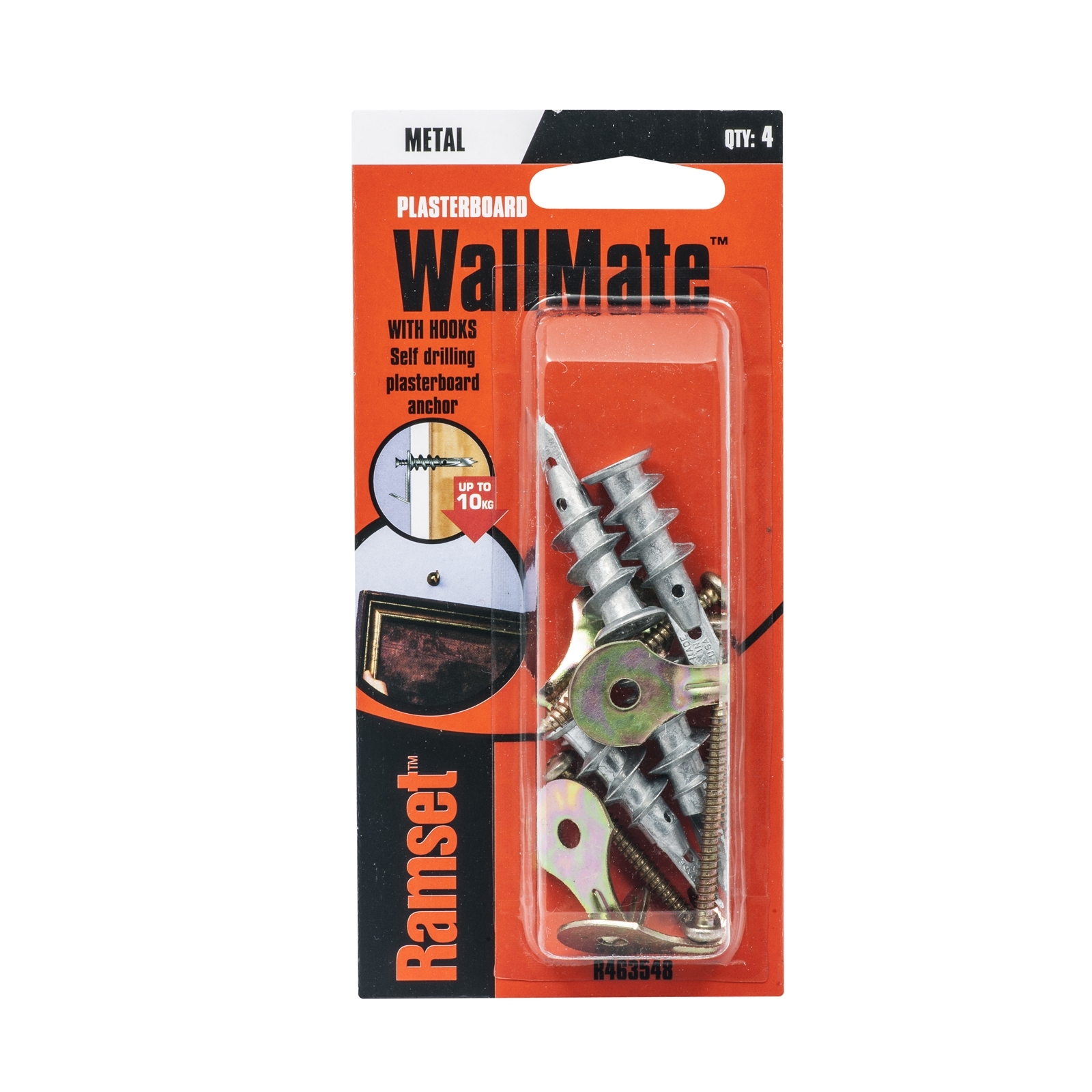 Ramset WallMate Plasterboard Anchor With Screws And Hooks  - 4 Pack