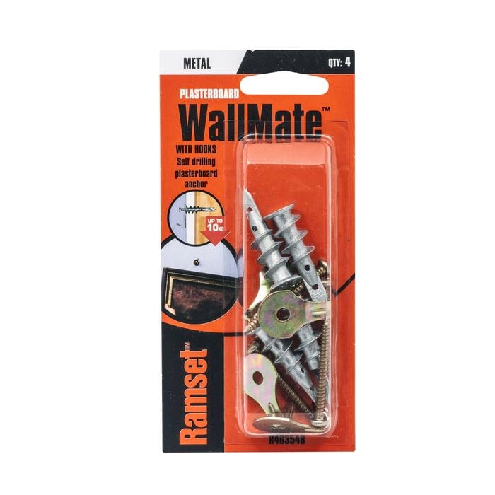 Ramset WallMate Plasterboard Anchor With Screws And Hooks  - 4 Pack