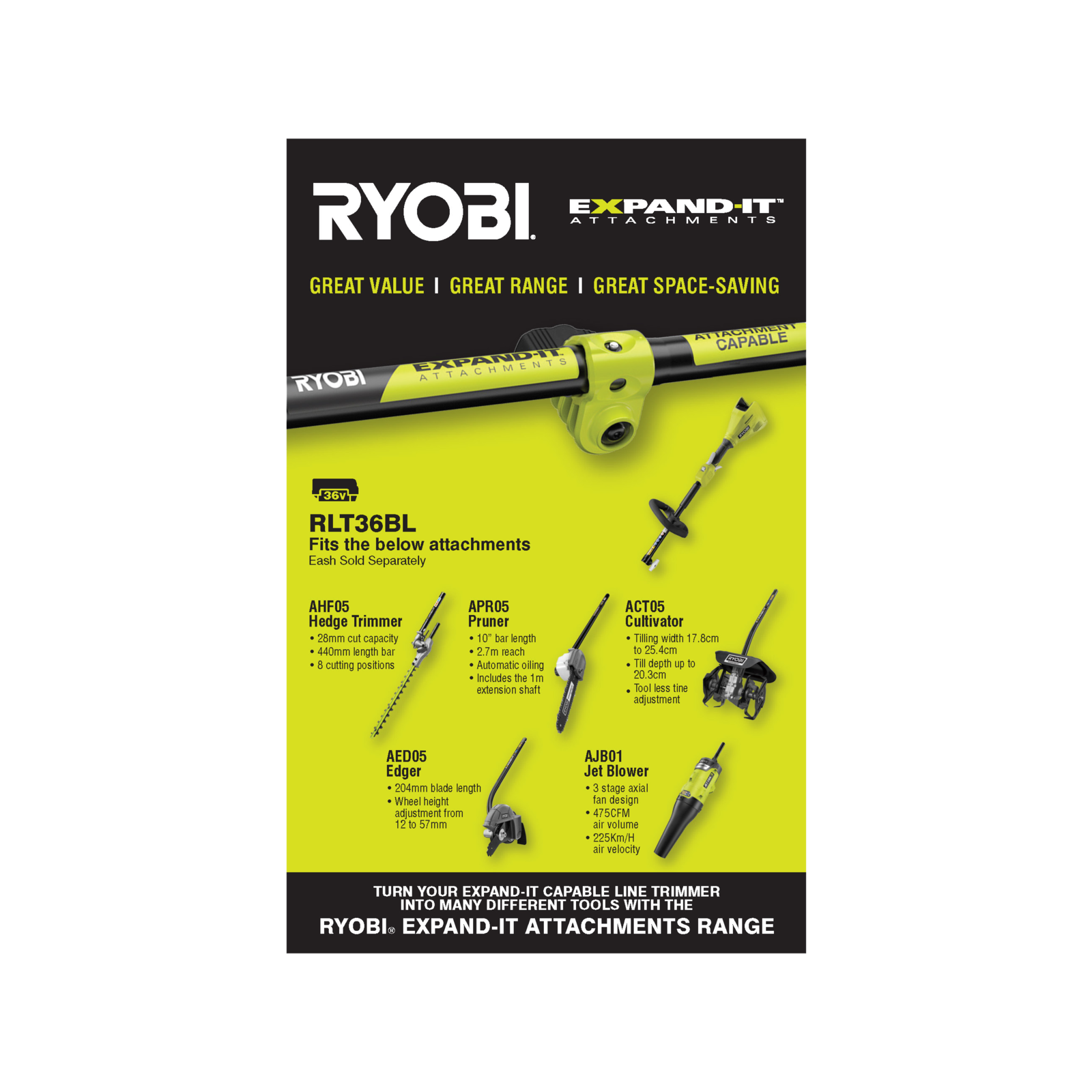 Ryobi 36V 4.0Ah 40cm Straight Shaft Brushless Cordless Line Trimmer Kit RLT36X4BL Bunnings Australia