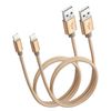 iWill 2 Pack 1m Data Transfer Charger Charging USB Cable Cord for Apple iPhone iPad iPod Bulk Braided Gold Strong Nylon