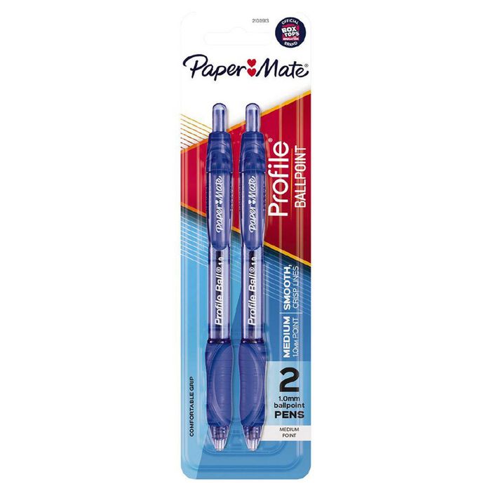 Papermate 1.0mm Profile Ballpoint Pen 2pk (Blue)