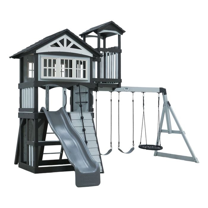 Backyard Discovery Whispering Point Cedar Wood Play Centre Swing Set with  Slide and Clubhouse