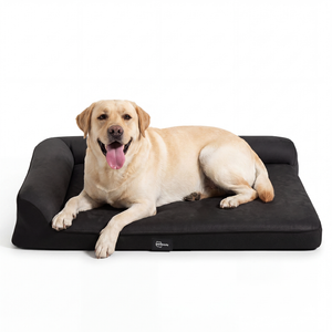 Petzly Dog Bed with L-Shaped Bolsters Removable Washable Cover Black XLarge