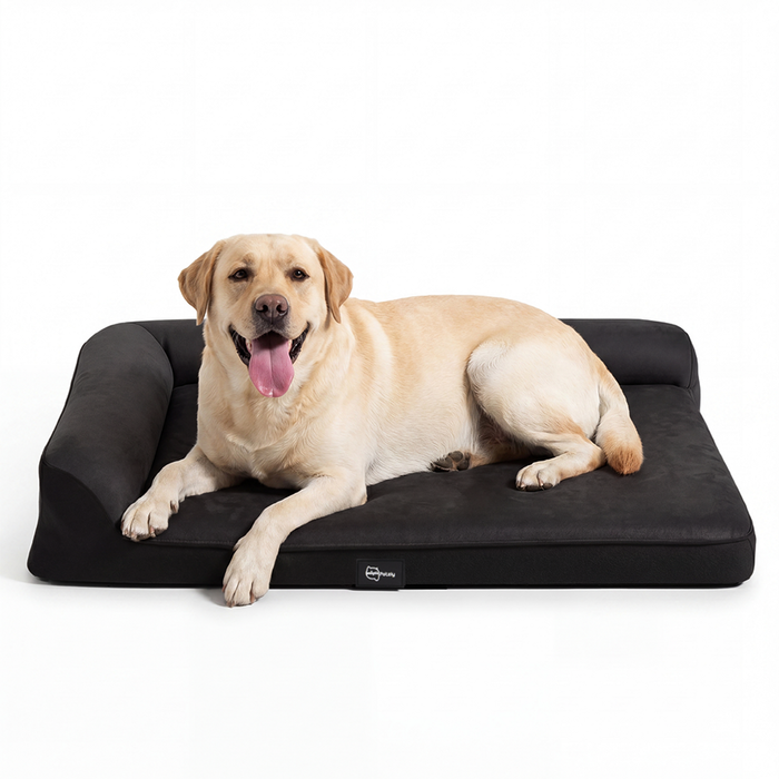 Petzly Dog Bed with L-Shaped Bolsters Removable Washable Cover Black XLarge