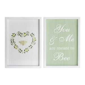 2 pack LVD You & Me Bee 28cm MDF Wall Hanging Sign Decor Set