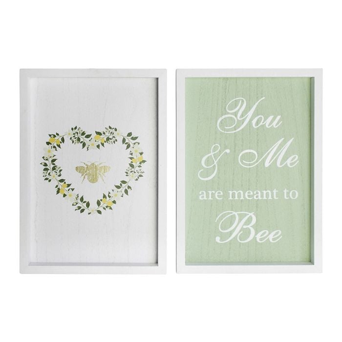 2 pack LVD You & Me Bee 28cm MDF Wall Hanging Sign Decor Set