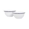 Argon Tableware Enamel Mixing Bowl Set - Blue Rim - 2 Piece Large Enamelware Metal Nesting Kitchen Mixing Bowls - 1.6l & 1.1l