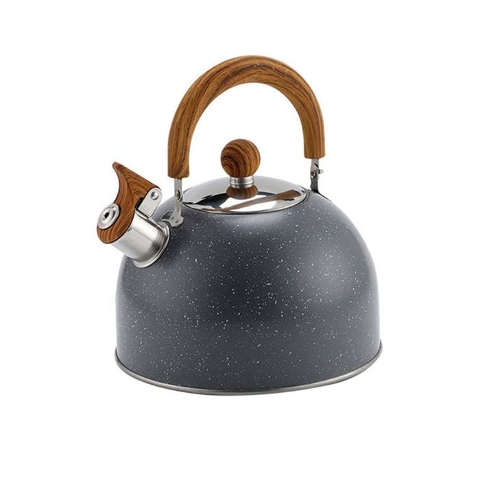 Catzon Whistling Tea Kettle 2L with Wood Pattern Cool Grip-Black