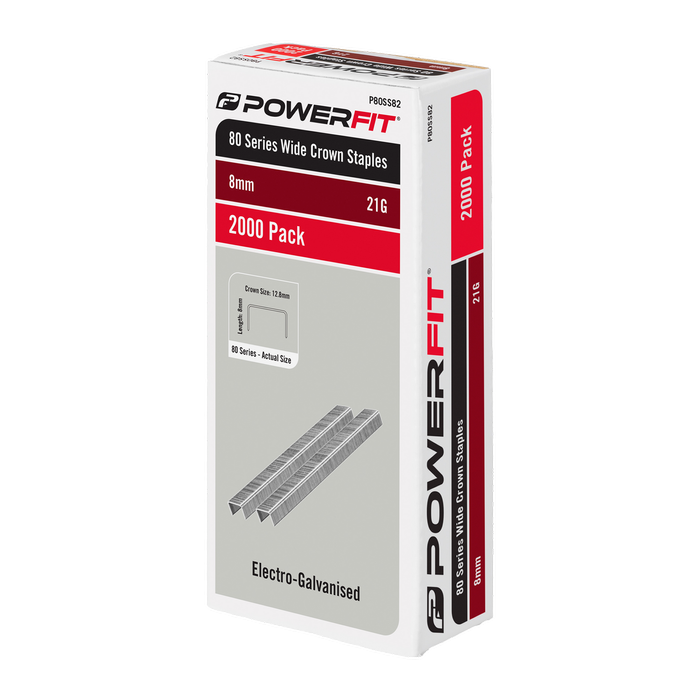 PowerFit 8mm 80 Series Electro-Galvanised Wide Crown Staples - 2,000 Pack