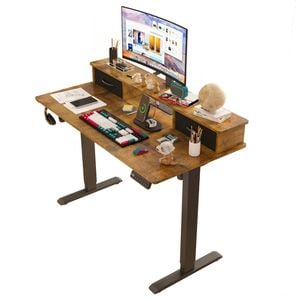 Advwin Adjustable Height Electric Standing Desk with Monitor Stand Walnut