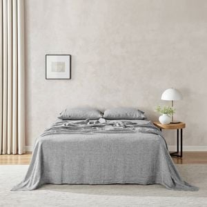 Natural Home Flax Linen Sheet Set White Pinstripe - Single Bed