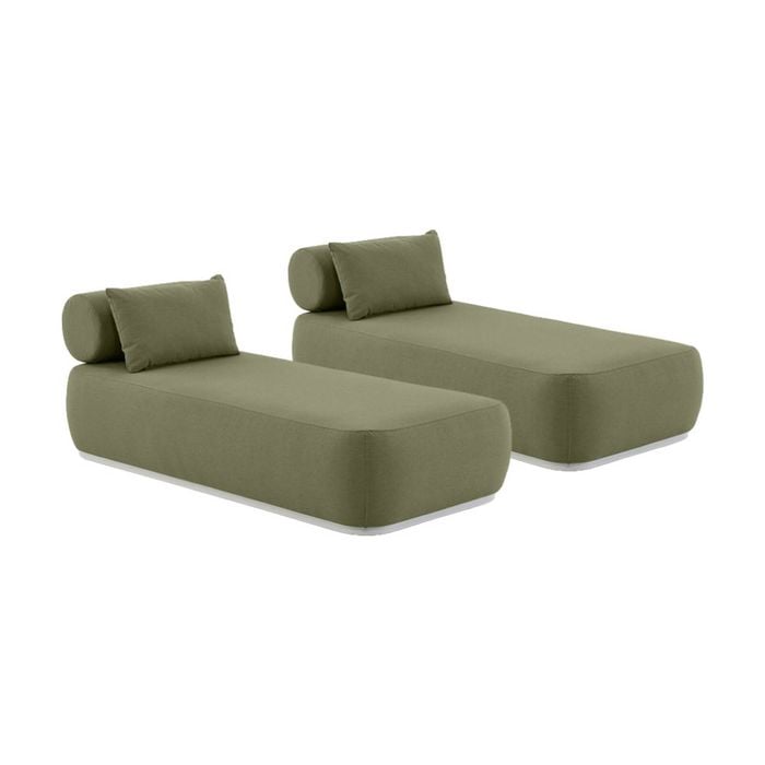 Norfolk Outdoor Aluminium Single Sun Lounge Set White With Side Table & La Palma Green Cushions