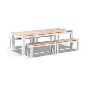Balmoral 2.5M Teak Top Aluminium Table With Bench Seats