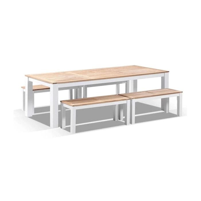 Balmoral 2.5M Teak Top Aluminium Table With Bench Seats