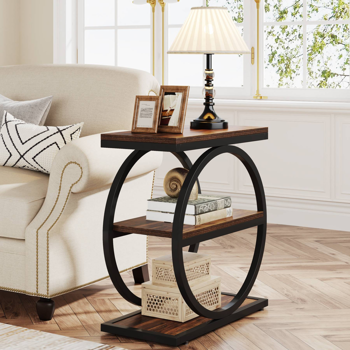 OAKORY Narrow End Table with Rustic Wood and Black Metal Frame
