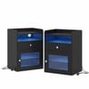 Advwin 2xBedside Table Acrylic Door With with Charging Station & LED Light, Black