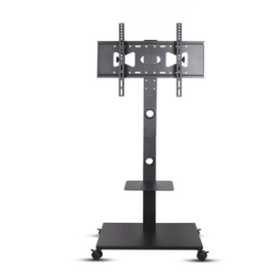 P&P Black Mobile TV Floor Stand with Shelves and Locking Wheels for 32-70 Inch Screens