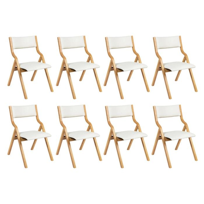 Levede 8pcs PU Upholstery Dining Chairs Solid Wood - Beige