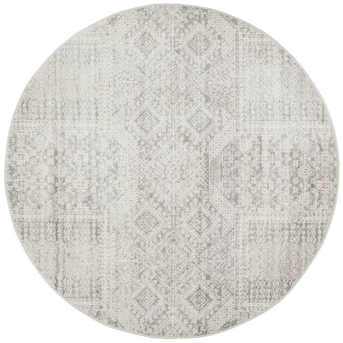 The Rug Connection Ama 351 Silver 150x150cm - Small Round Transitional Pet Friendly Indoor Rug
