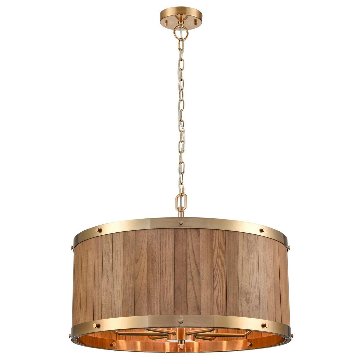 CLA Lighting Barrique Retro Drum Wood Pendant Light Large Satin Brass Bunnings Australia