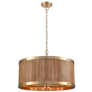 CLA Lighting Barrique Retro Drum Wood Pendant Light Large Satin Brass