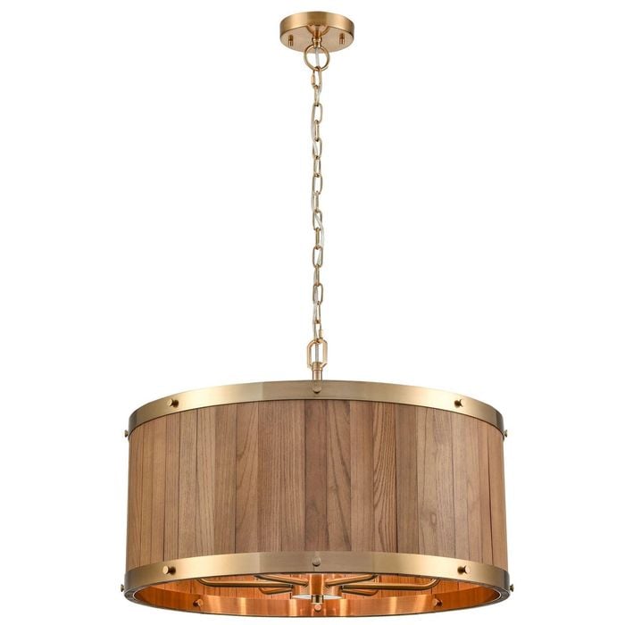 CLA Lighting Barrique Retro Drum Wood Pendant Light Large Satin Brass