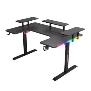 MIUZ Large Gaming Desk U-Shaped PC Table with Shelves Carbon Fiber Finish