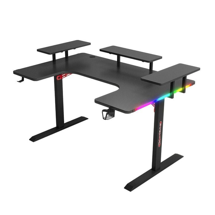 MIUZ Large Gaming Desk U-Shaped PC Table with Shelves Carbon Fiber Finish