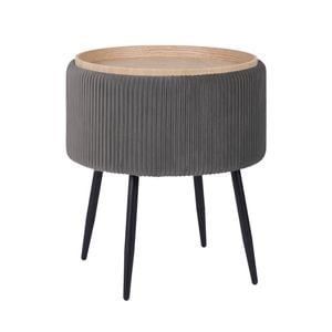 La Bella Grey Side Table Storage Ottoman - Velvet Stool Vanity Footstool CLEO