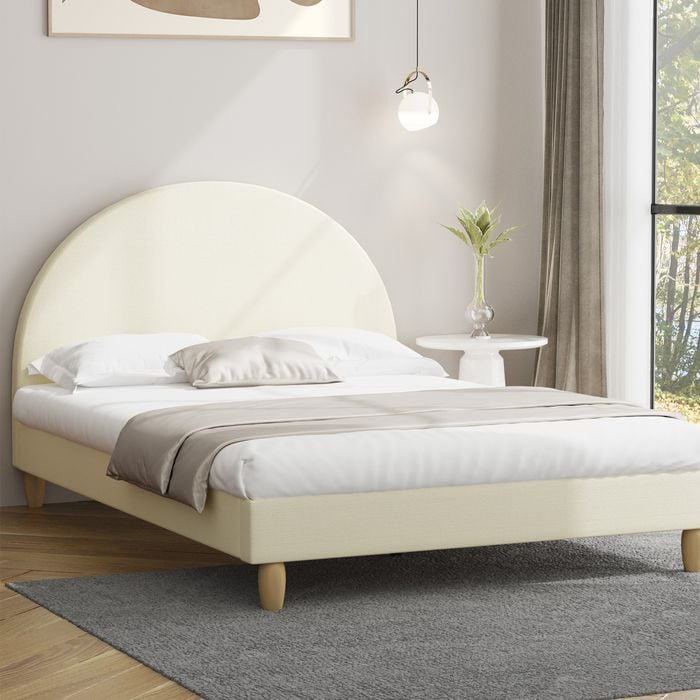 Oikiture Bed Frame King Single Size Arched Beds Platform Beige Fabric