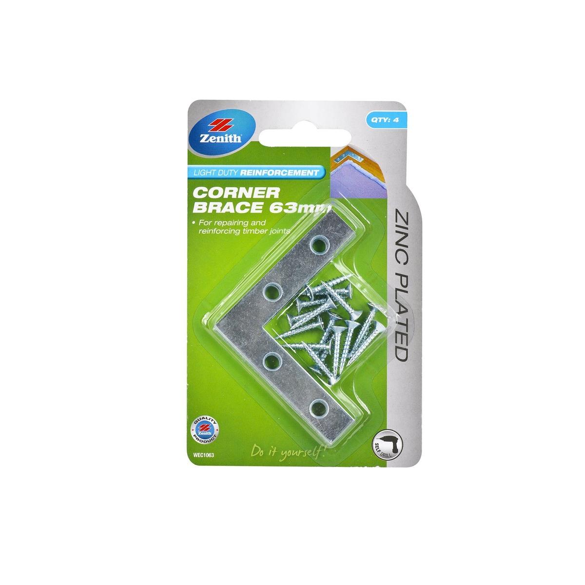 Zenith Corner Brace Bracket 63mm ZP 4pk - Bunnings New Zealand