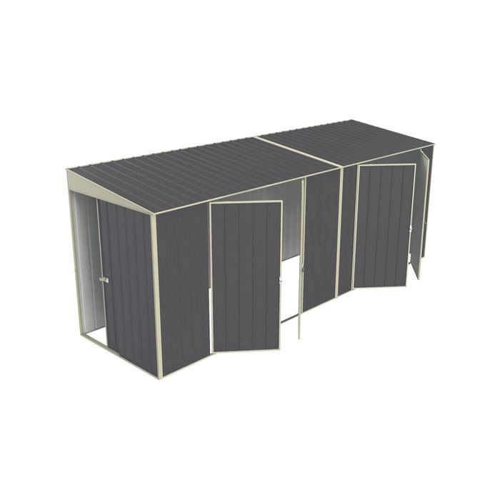 Build-a-Shed 1.5 x 5.2 x 2.0m Tunnel Shed Tunnel Sliding Door Plus Dual Double Hinged Side Doors - Grey
