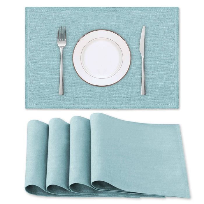 Smarcute Rectangular Waterproof Placemats For Kitchen Dining Table, Set Of 4, Aqua, 45x30cm