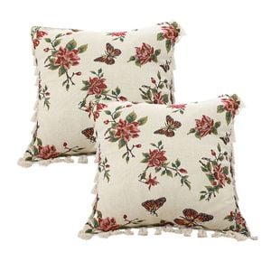 SOGA 2 Pack Creamy White Vintage Butterfly Tassel Throw Pillow 45cm