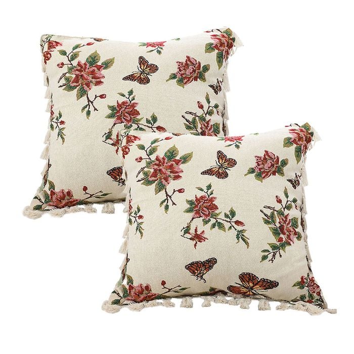 SOGA 2 Pack Creamy White Vintage Butterfly Tassel Throw Pillow 45cm