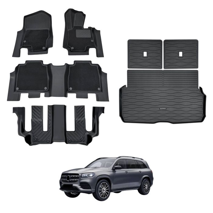 AUSGO Double-Layer Floor Mats & Boot Liner Set for Mercedes-Benz GLS Class X167 2019-Onwards Car Floor Liners Cargo Mat