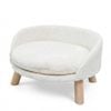 P&p White Plush Cat Bed Chair Soft Cushion Wooden Legs Comfortable Pet Sofa