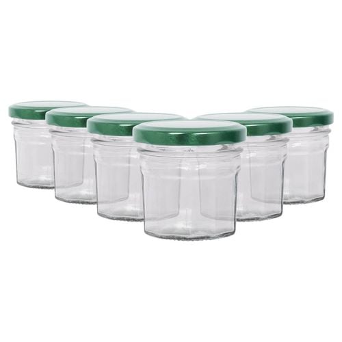 Argon Tableware Glass Jam Jars with Green Lids 110ml Pack of 6