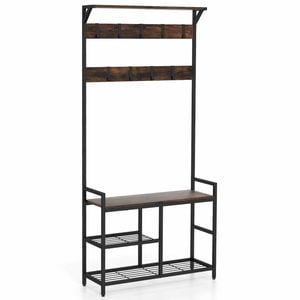 Costway 3-In-1 Hall Tree Coat Clothes Rack Wood Shoes Storage Bench