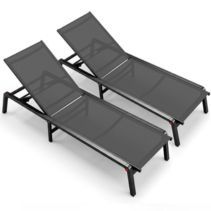 Advwin Chaise Lounge Chairs Outdoor, 2pcs Aluminum Foldable Patio Lounge Recliner Chairs 160kg, 5 Adjustable Backrest